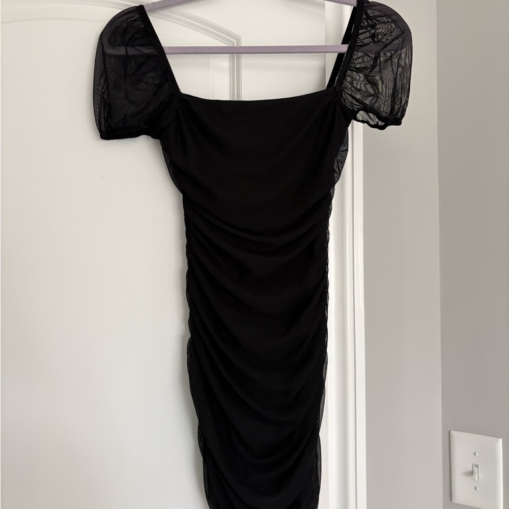 Princess Polly Black Mesh Sleeve Mini Dress